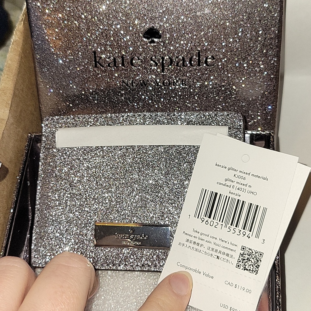Kate Spade Sparkling Silver Glitter Card Holder NWT • Brand New In Box